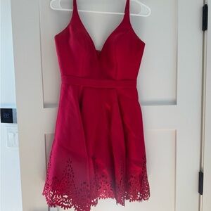 Sherri Hill Vibrant Red Lace Hem Mini Dress